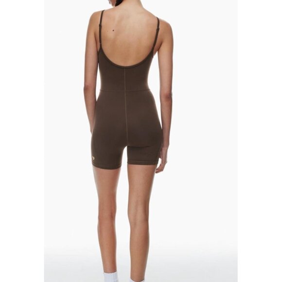 Wilfred Free Aritzia Brown Divinity Romper Bodysuit – Spaghetti Strap Unitard On - Picture 3 of 10